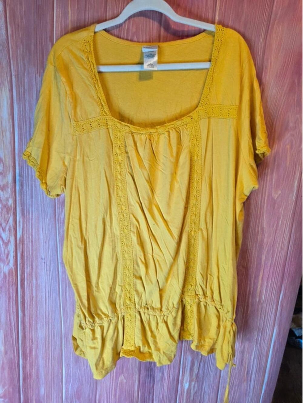 White Stag Yellow Ribbed Knit Short Sleeve Scoop Neck Top 30W/32W Plus